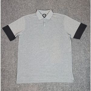 FootJoy Golf Polo Shirt Size L Heather Gray Black Pique Performance